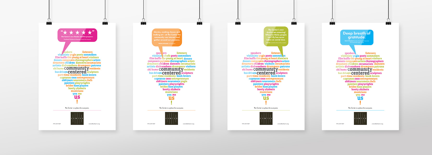 Poster mockups of word cloud for the Center in Crested Butte