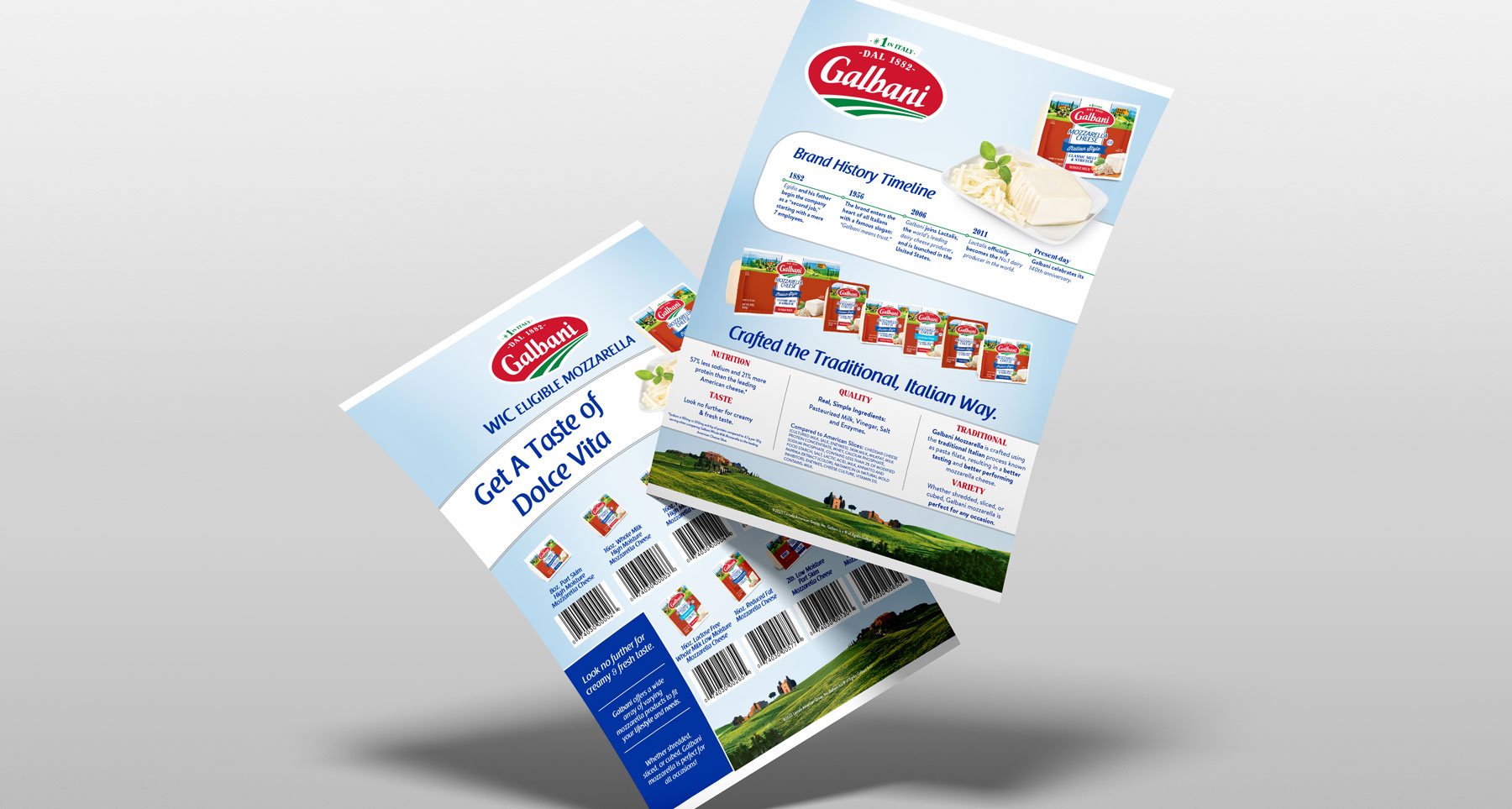 Galbani print sheets featuring various cheese products